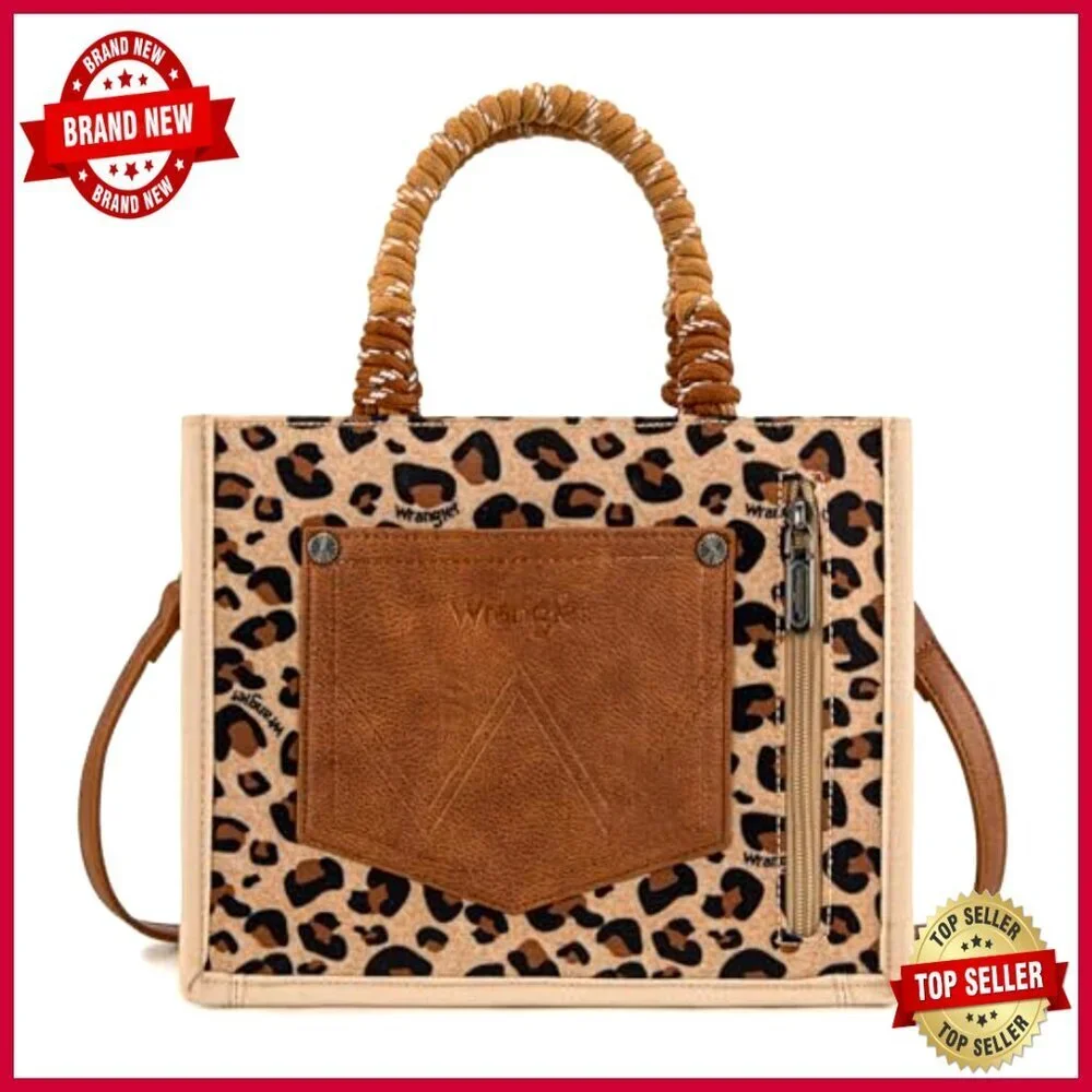 Western Canvas Tote Bag with Braided Rope Handles, Zipper Closure